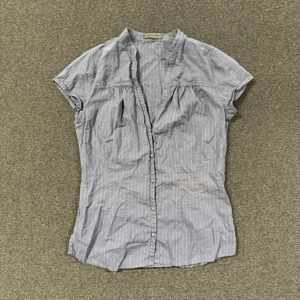 Y2K Hillard & Hanson Button Down Blouse Womens M Blue Good Metallic Stripe